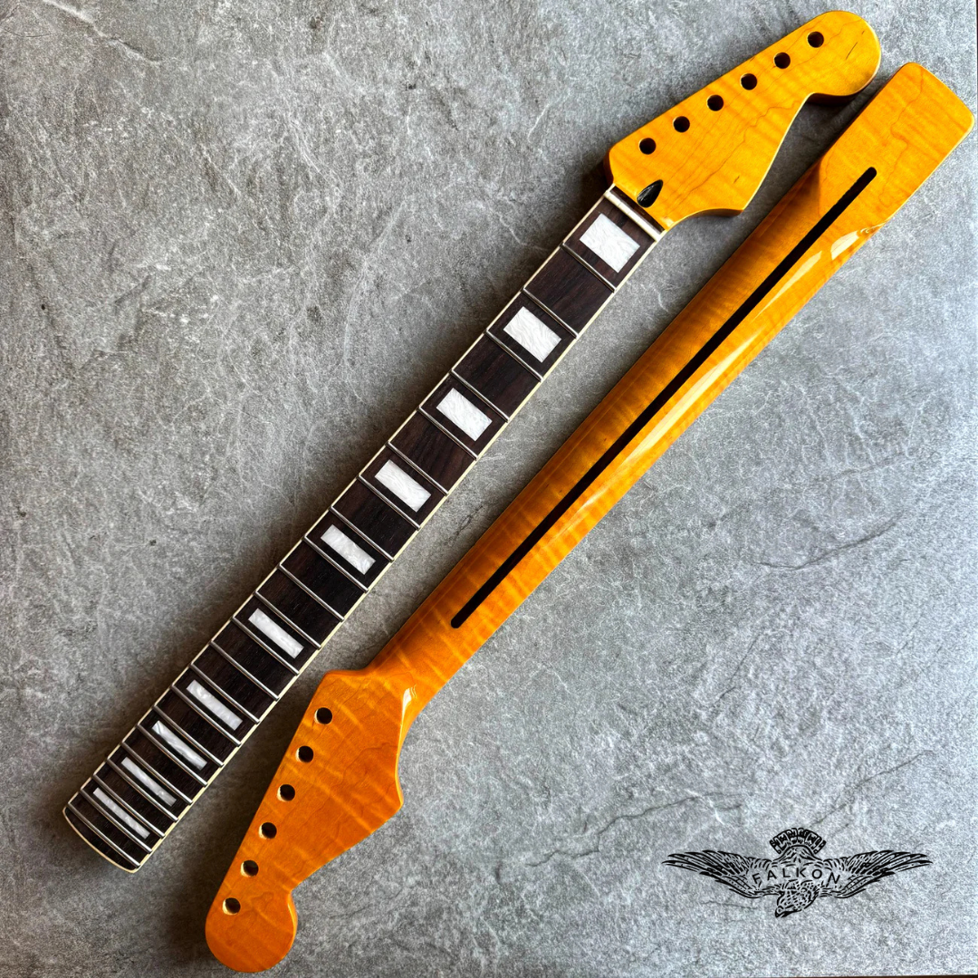 Strat Yellow Flame Rosewood Neck – 22-Fret Pearl Block Inlays, Gloss Finish
