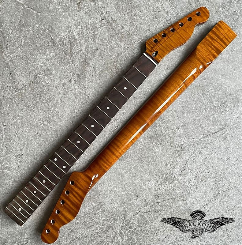 Tele Lion Flame Rosewood Guitar Neck – 22-Fret, Roasted Finish, Modern C