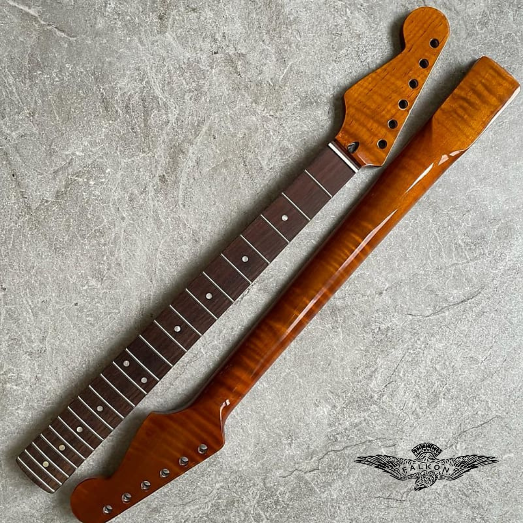 Strat Lion Flame Rosewood Guitar Neck – Left-Handed, 22-Fret, Roasted Finish