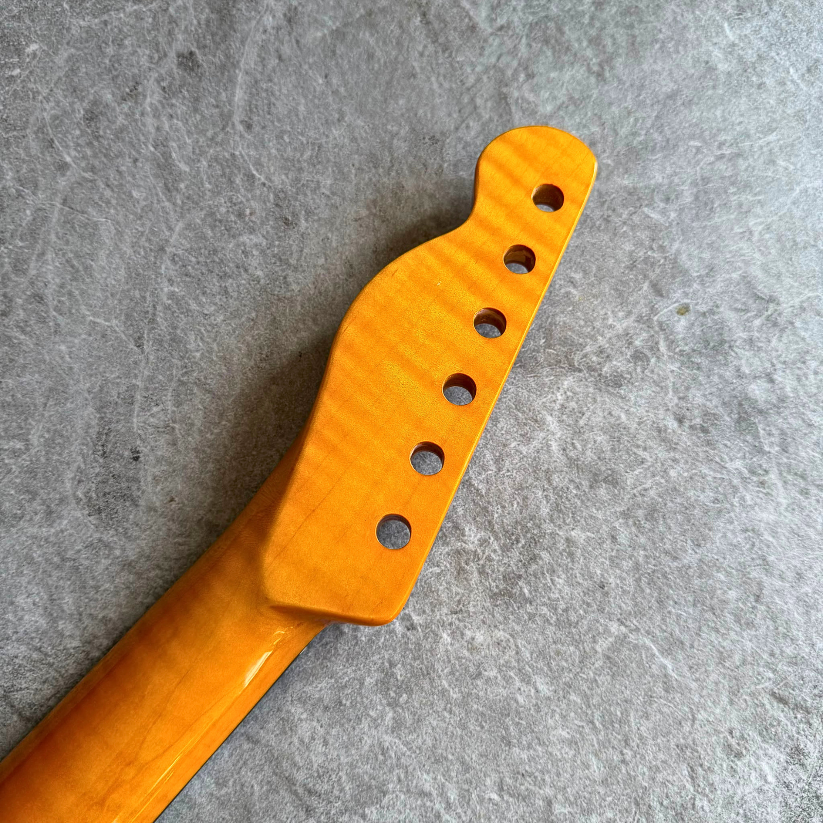 Tele Guitar Neck Yellow Flame Maple 22 Fret Rosewood Fretboard, Gloss Finish, 12" Radius