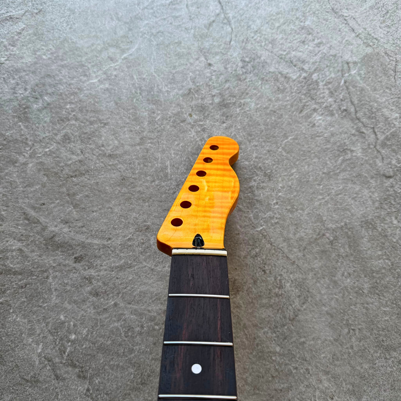 Tele Guitar Neck Yellow Flame Maple 22 Fret Rosewood Fretboard, Gloss Finish, 12" Radius