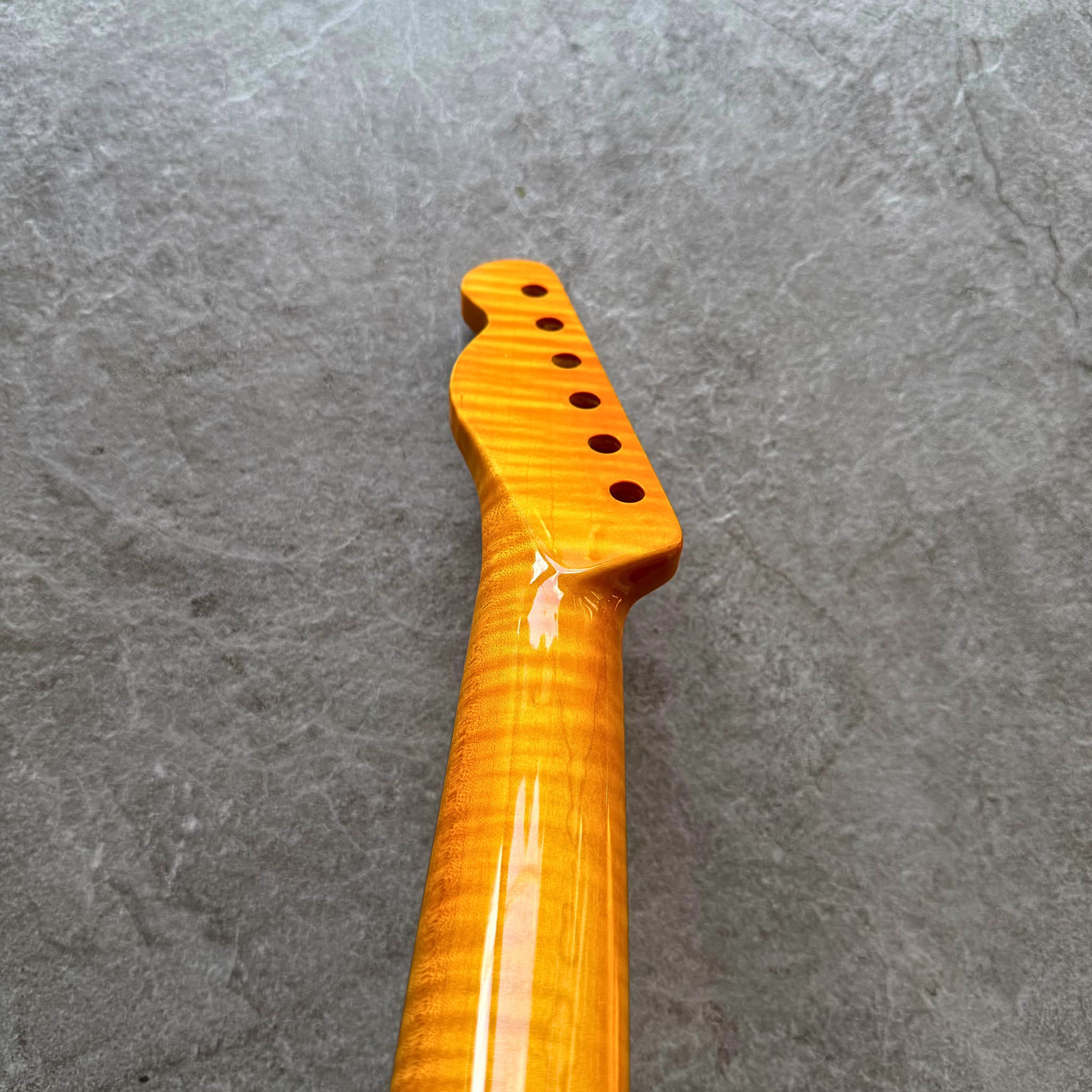 Tele Guitar Neck Yellow Flame Maple 22 Fret Rosewood Fretboard, Gloss Finish, 12" Radius