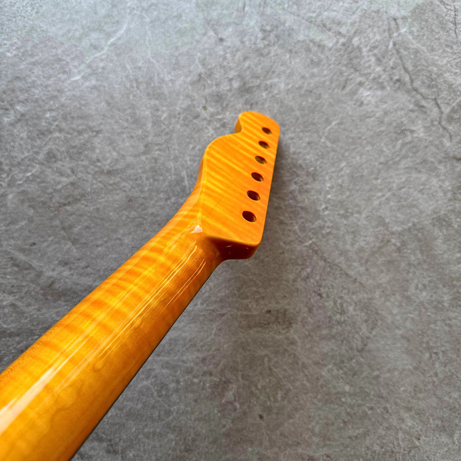 Tele Guitar Neck Yellow Flame Maple 22 Fret Rosewood Fretboard, Gloss Finish, 12" Radius