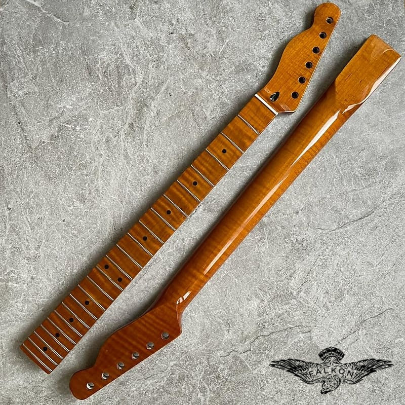 Tele Lion Flame Maple Guitar Neck – Left-Handed, 22-Fret, Roasted Finish