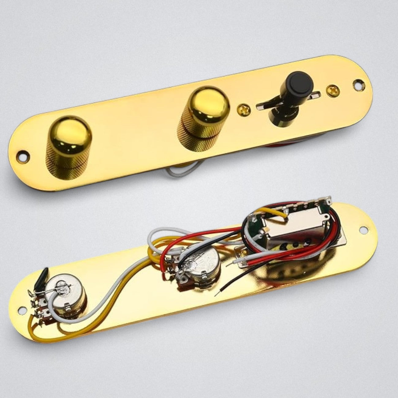 Telecaster Loaded Prewired Control Plate Harness with Switch & Knobs - Gold
