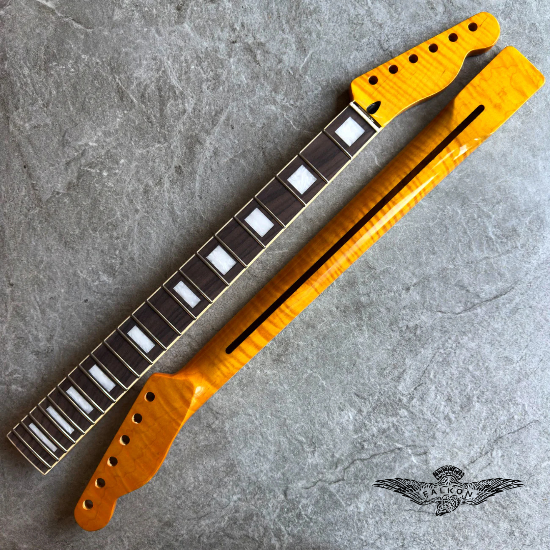 Tele Yellow Flame Rosewood Neck – 22-Fret Pearl Block Inlays, Gloss Finish
