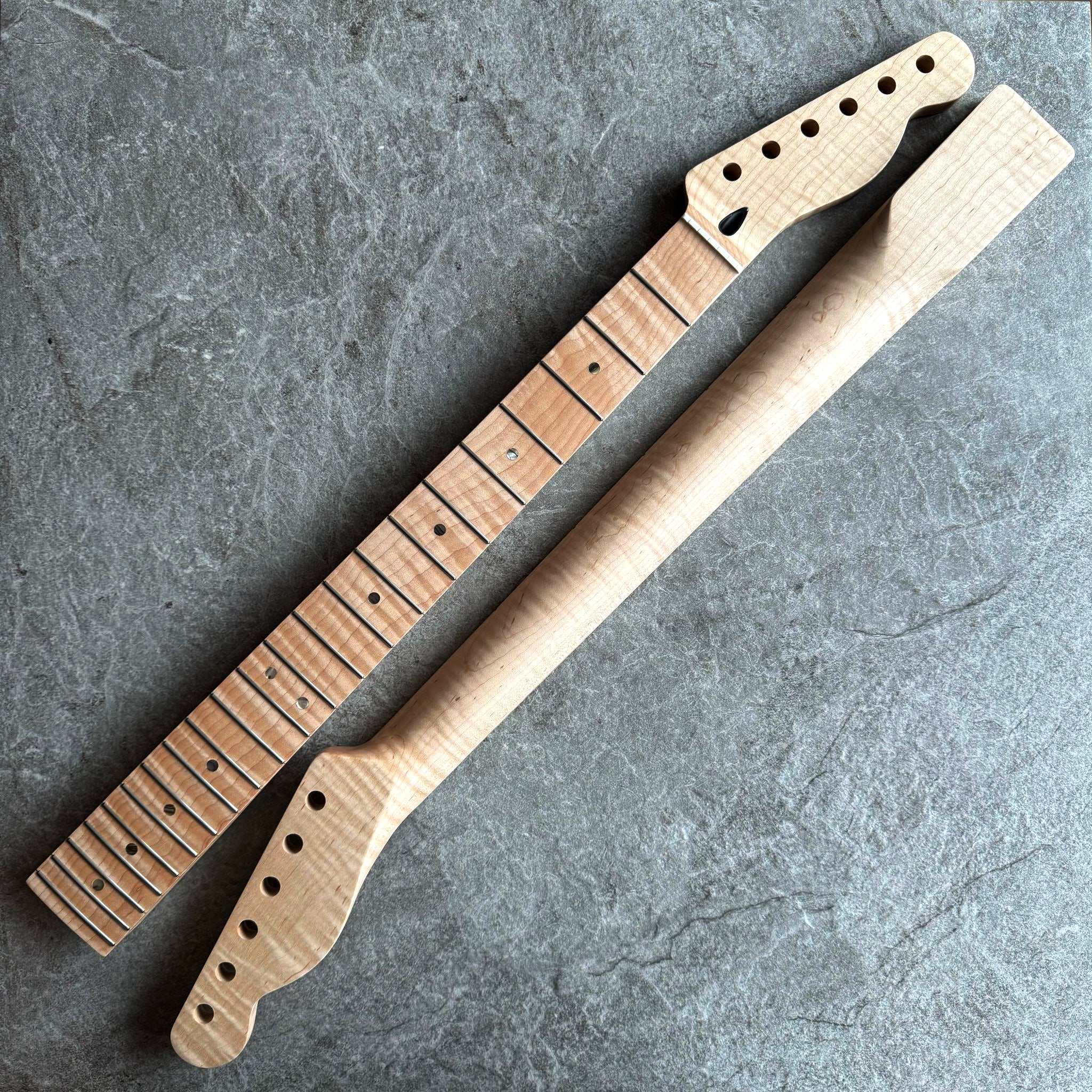 Tele Guitar Neck – 22 Fret Tiger Flame Maple, 12" Radius, Natural Satin