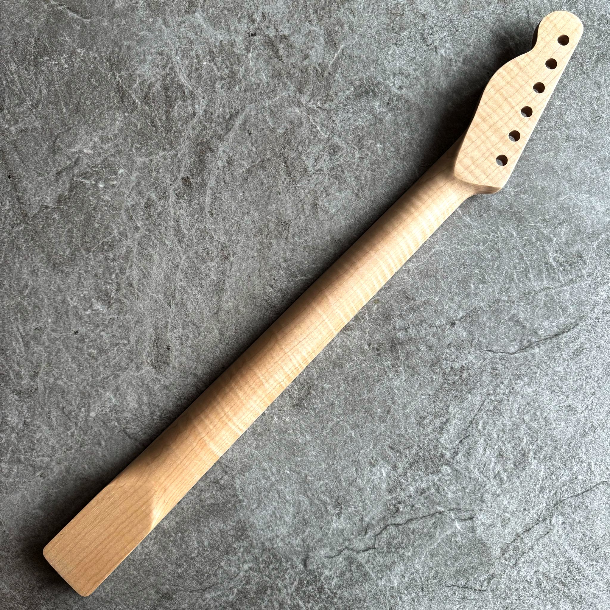 Tele Guitar Neck – 22 Fret Tiger Flame Maple, 12" Radius, Natural Satin
