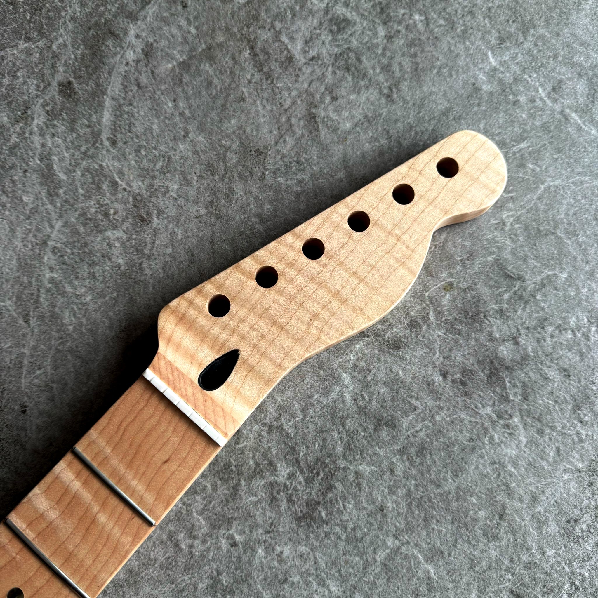 Tele Guitar Neck – 22 Fret Tiger Flame Maple, 12" Radius, Natural Satin