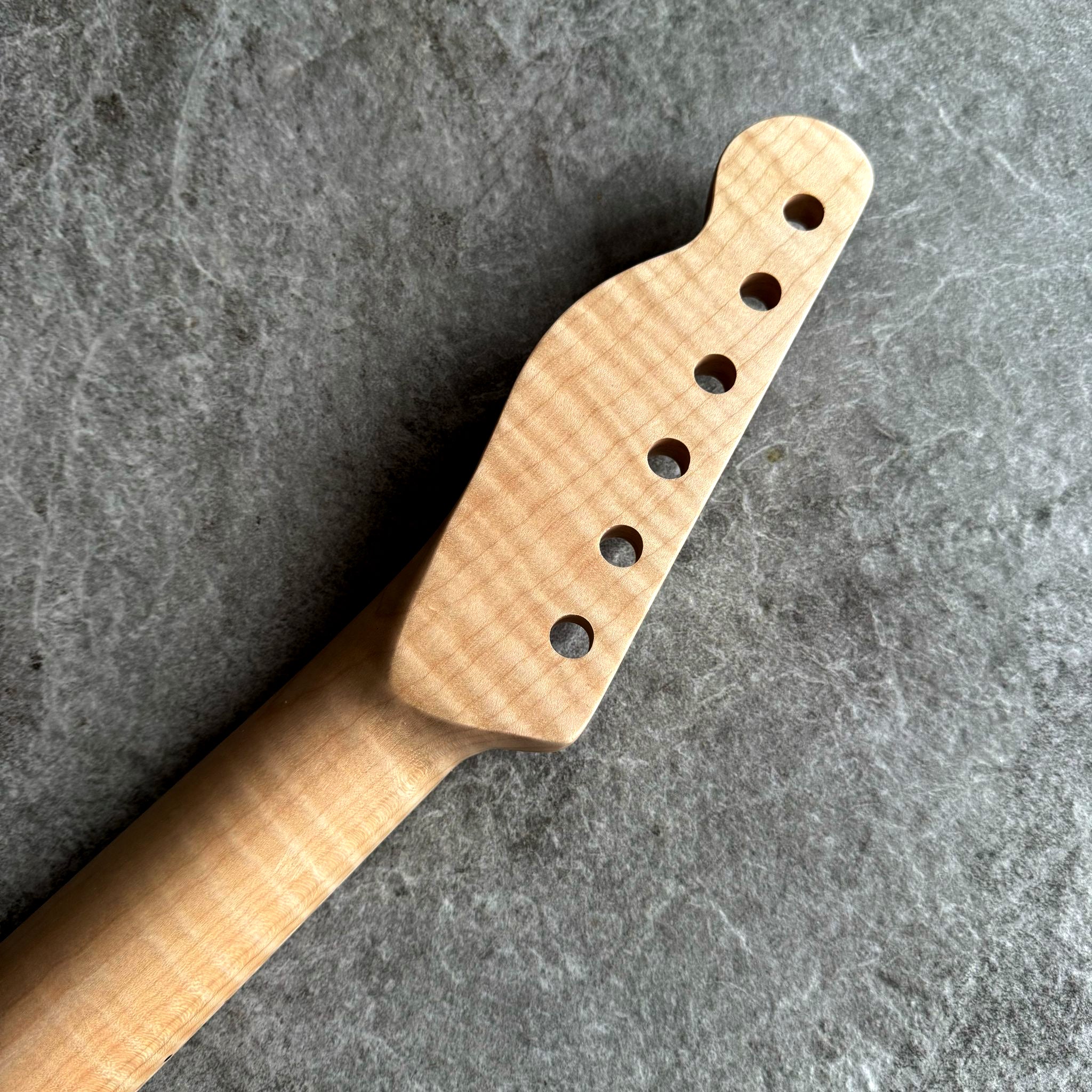 Tele Guitar Neck – 22 Fret Tiger Flame Maple, 12" Radius, Natural Satin