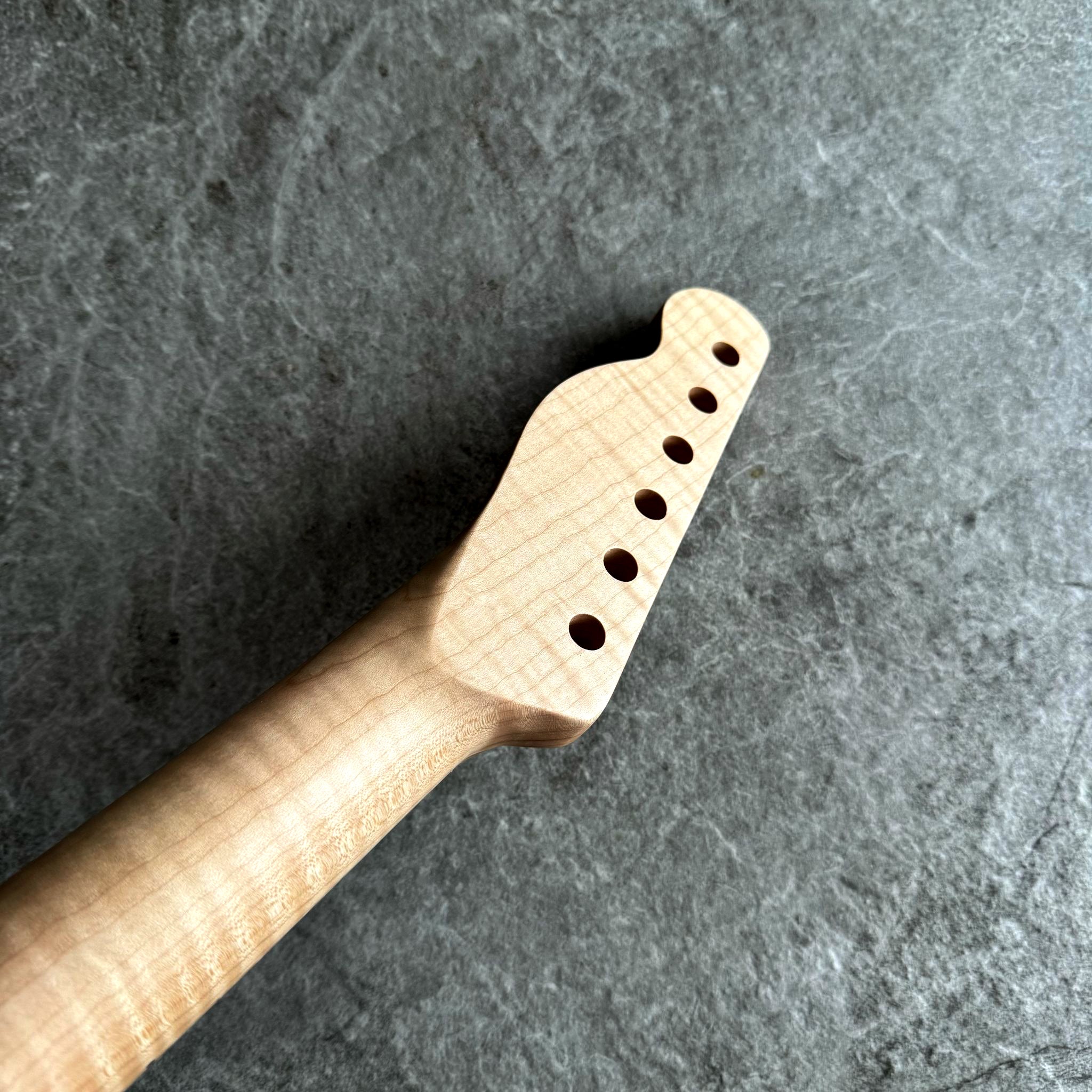 Tele Guitar Neck – 22 Fret Tiger Flame Maple, 12" Radius, Natural Satin