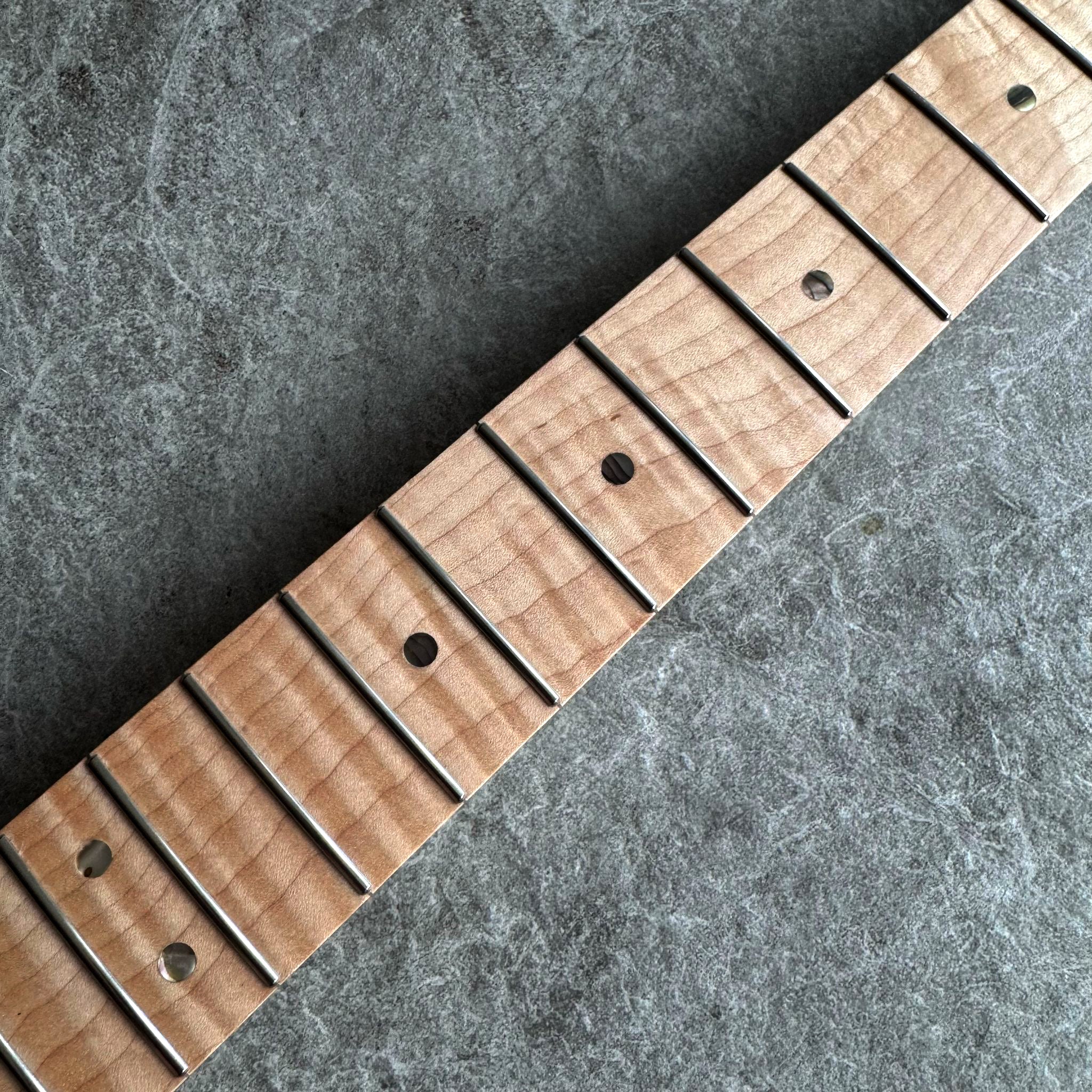 Tele Guitar Neck – 22 Fret Tiger Flame Maple, 12" Radius, Natural Satin
