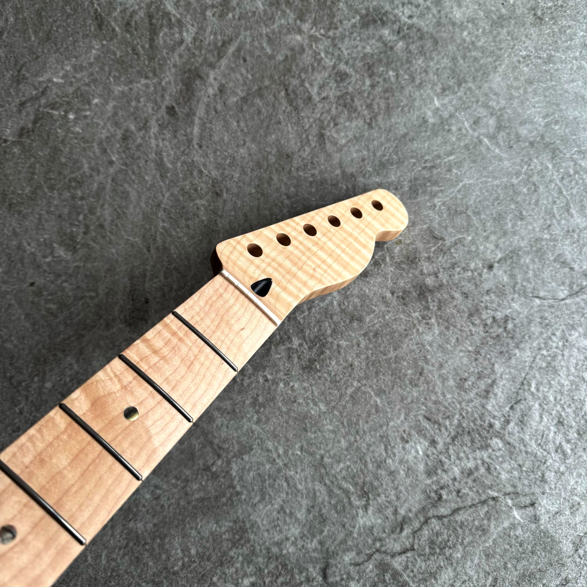 Tele Guitar Neck – 22 Fret Tiger Flame Maple, 12" Radius, Natural Satin