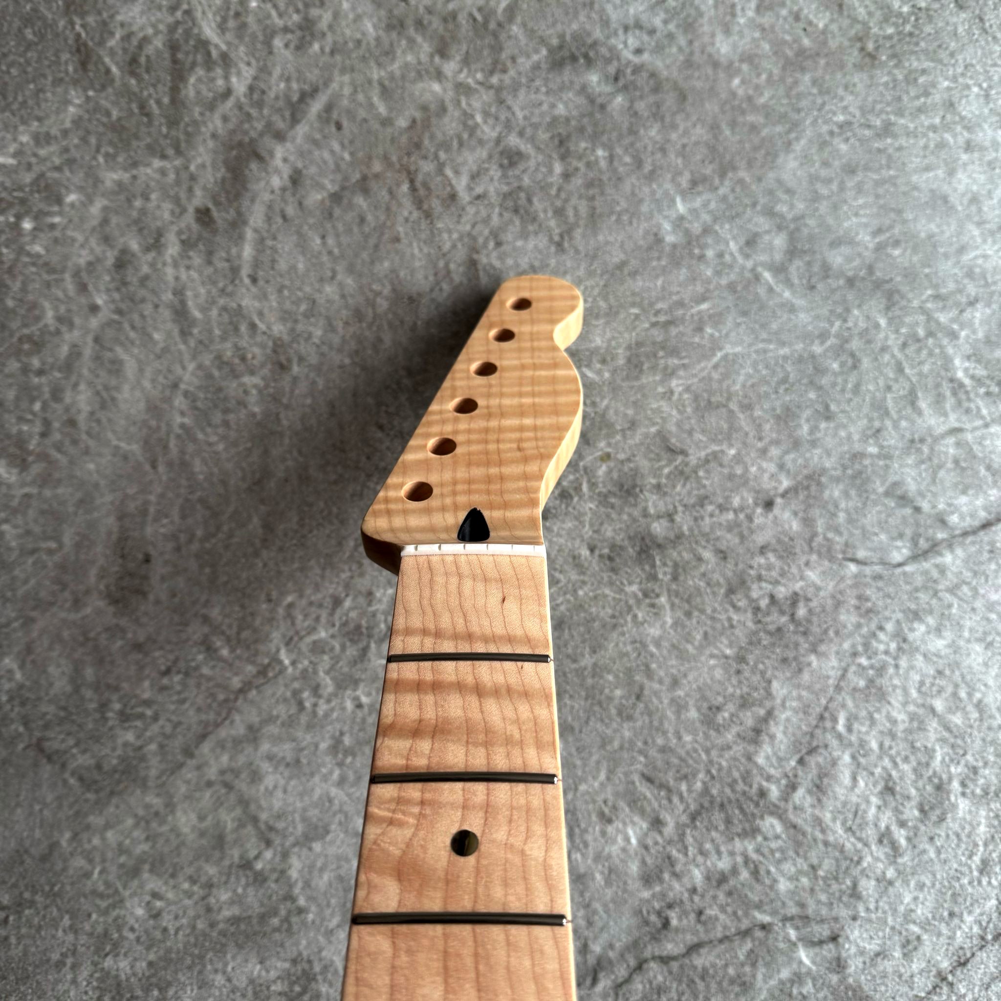 Tele Guitar Neck – 22 Fret Tiger Flame Maple, 12" Radius, Natural Satin