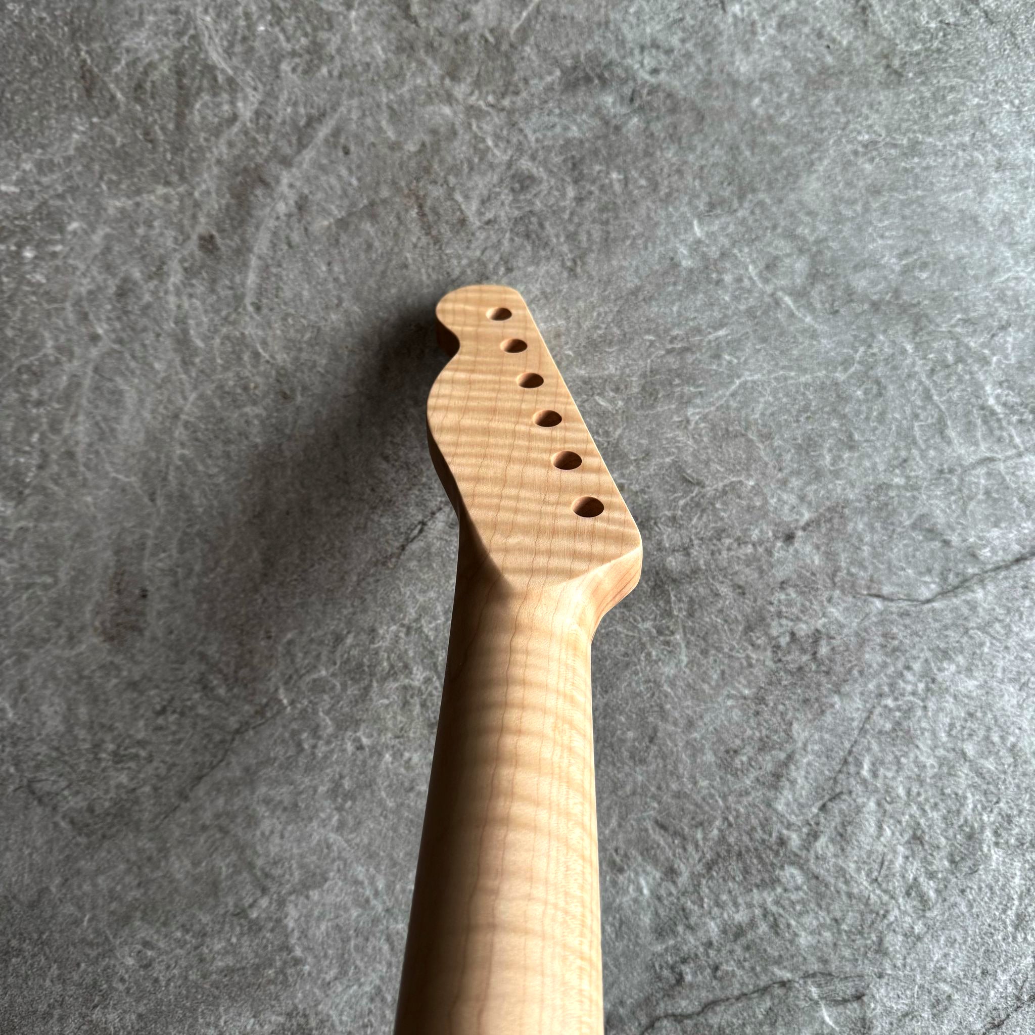 Tele Guitar Neck – 22 Fret Tiger Flame Maple, 12" Radius, Natural Satin