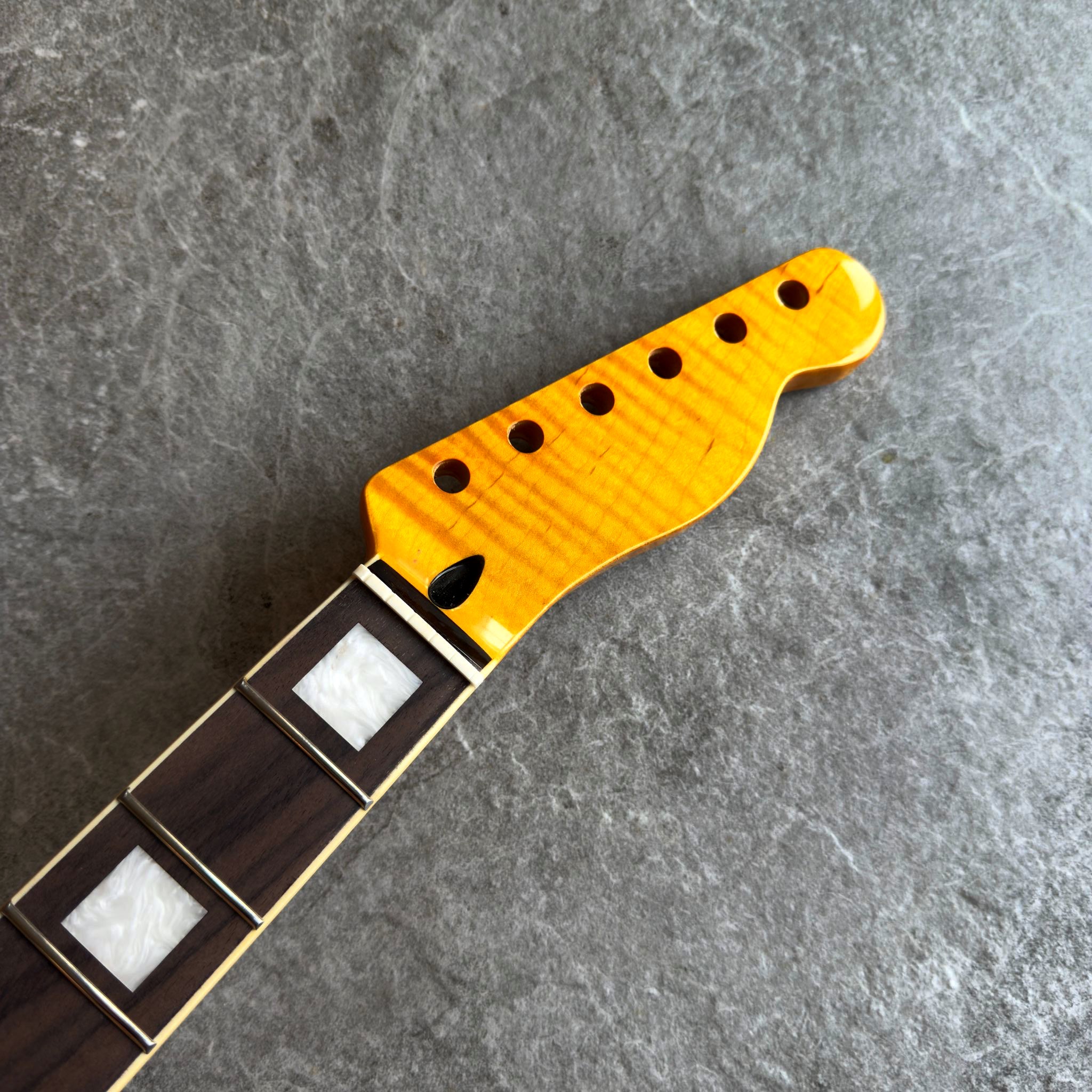 Tele Yellow Flame Rosewood Neck – 22-Fret Pearl Block Inlays, Gloss Finish