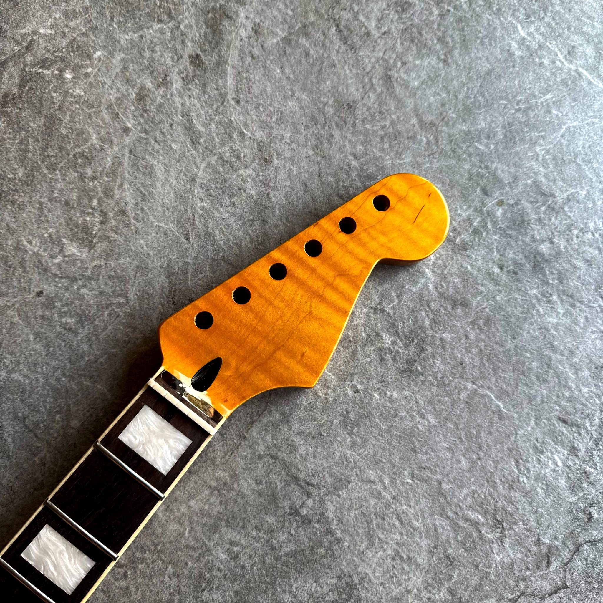 Strat Yellow Flame Rosewood Neck – 22-Fret Pearl Block Inlays, Gloss Finish