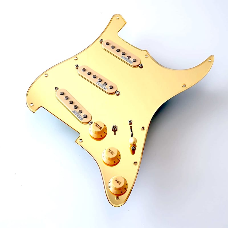 Wilkinson Prewired Pickgurad 7-vägs Gilmour Style! Guldspegel Akryl