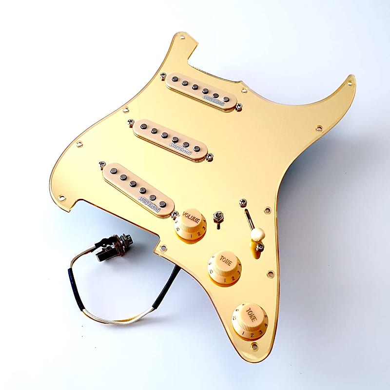 Wilkinson Prewired Pickgurad 7-vägs Gilmour Style! Guldspegel Akryl