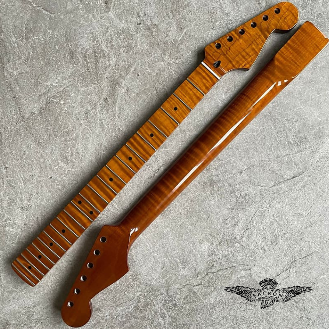 Strat Electric Guitar Neck Lion Flame Maple 22 Fretboard