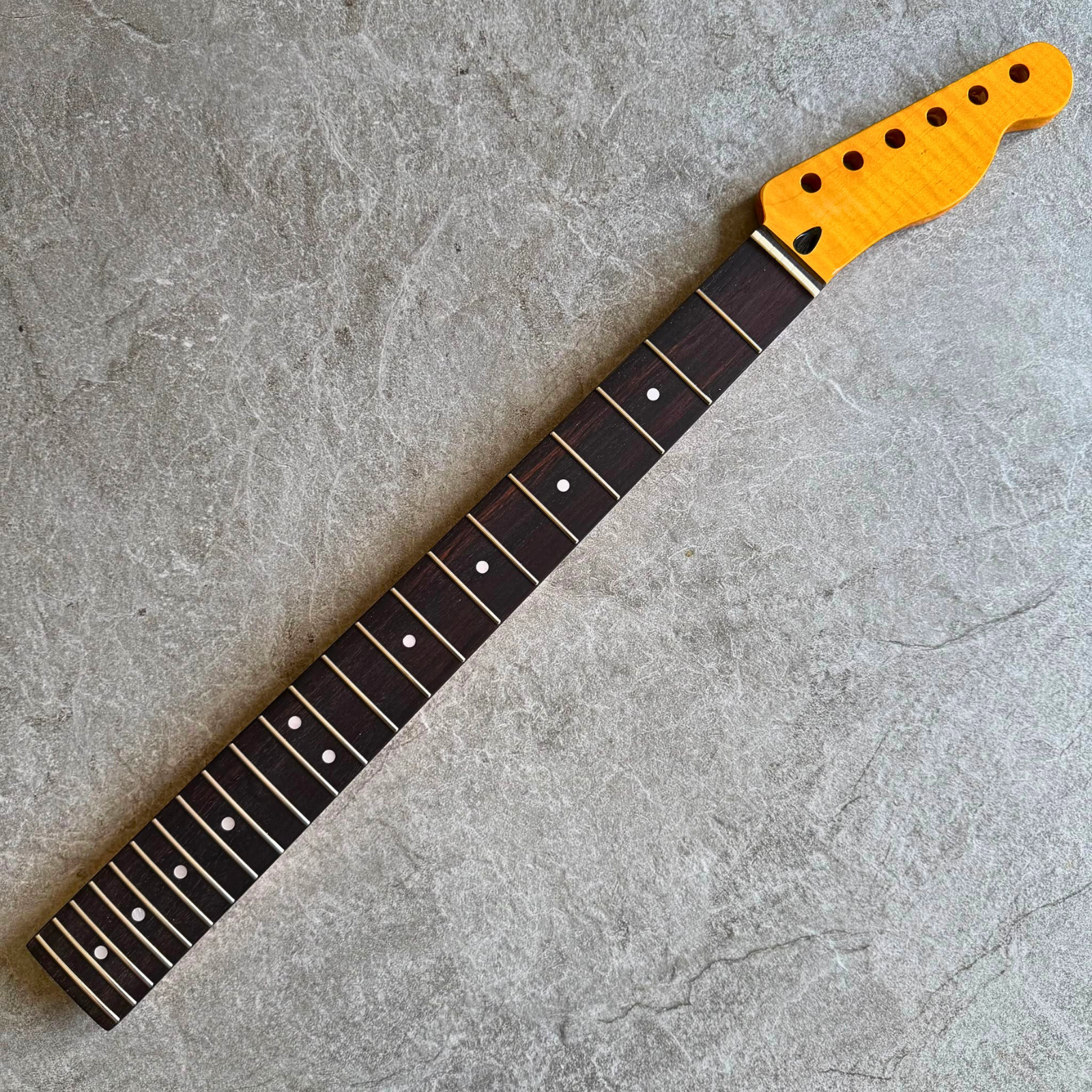Tele Guitar Neck Yellow Flame Maple 22 Fret Rosewood Fretboard, Gloss Finish, 12" Radius