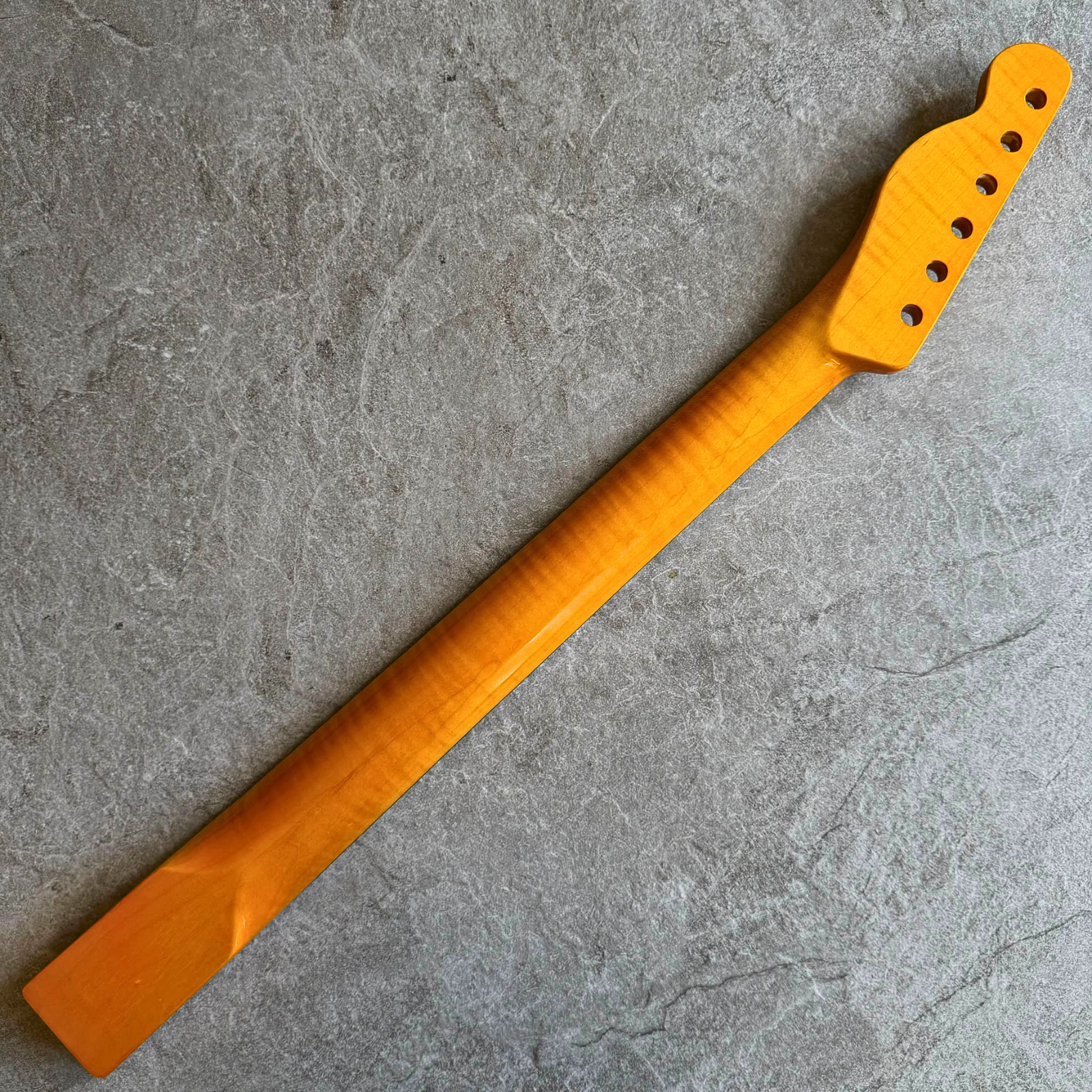 Tele Guitar Neck Yellow Flame Maple 22 Fret Rosewood Fretboard, Gloss Finish, 12" Radius