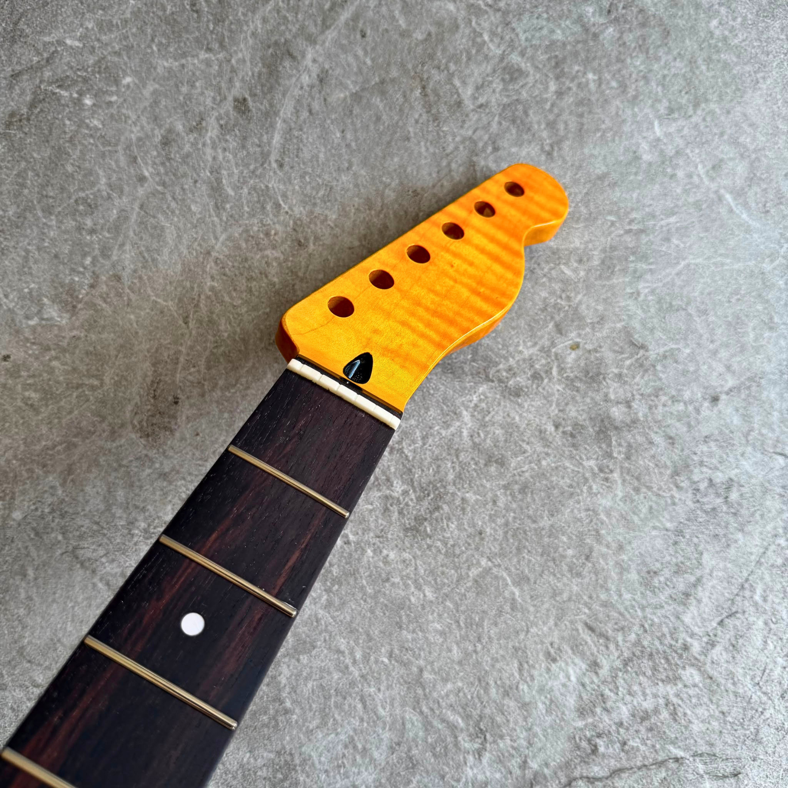 Tele Guitar Neck Yellow Flame Maple 22 Fret Rosewood Fretboard, Gloss Finish, 12" Radius