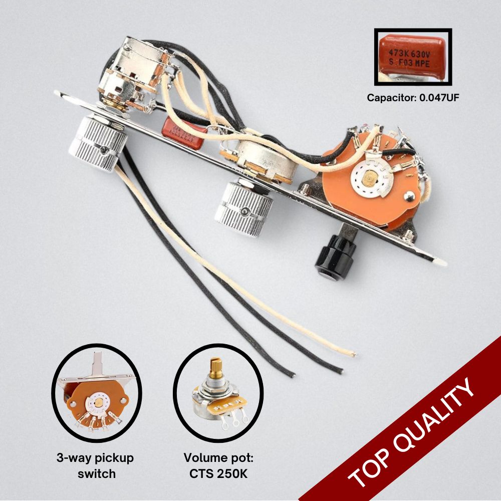 Telecaster Prewired Control Plate Assembly with CTS Pots & Push-Pull – Chrome