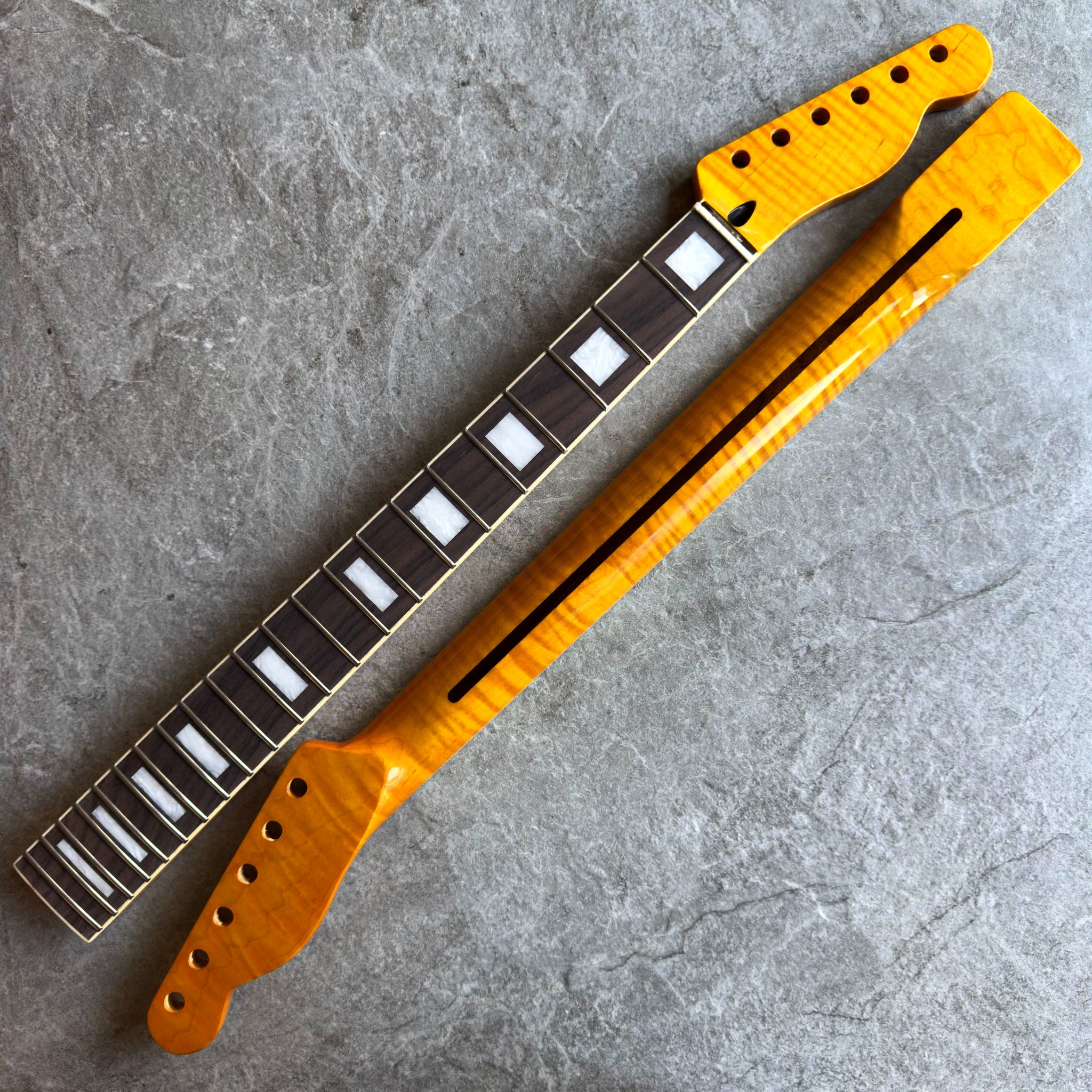 Tele Yellow Flame Rosewood Neck – 22-Fret Pearl Block Inlays, Gloss Finish