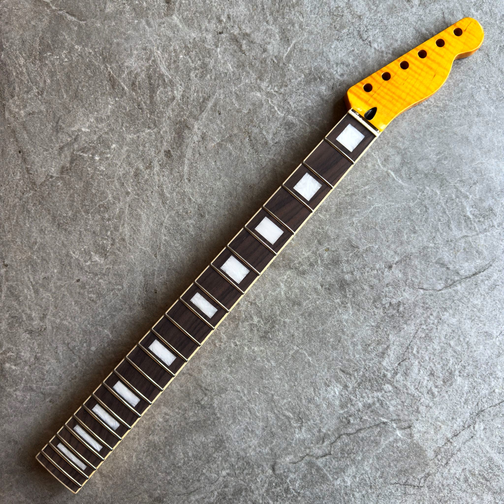 Tele Yellow Flame Rosewood Neck – 22-Fret Pearl Block Inlays, Gloss Finish