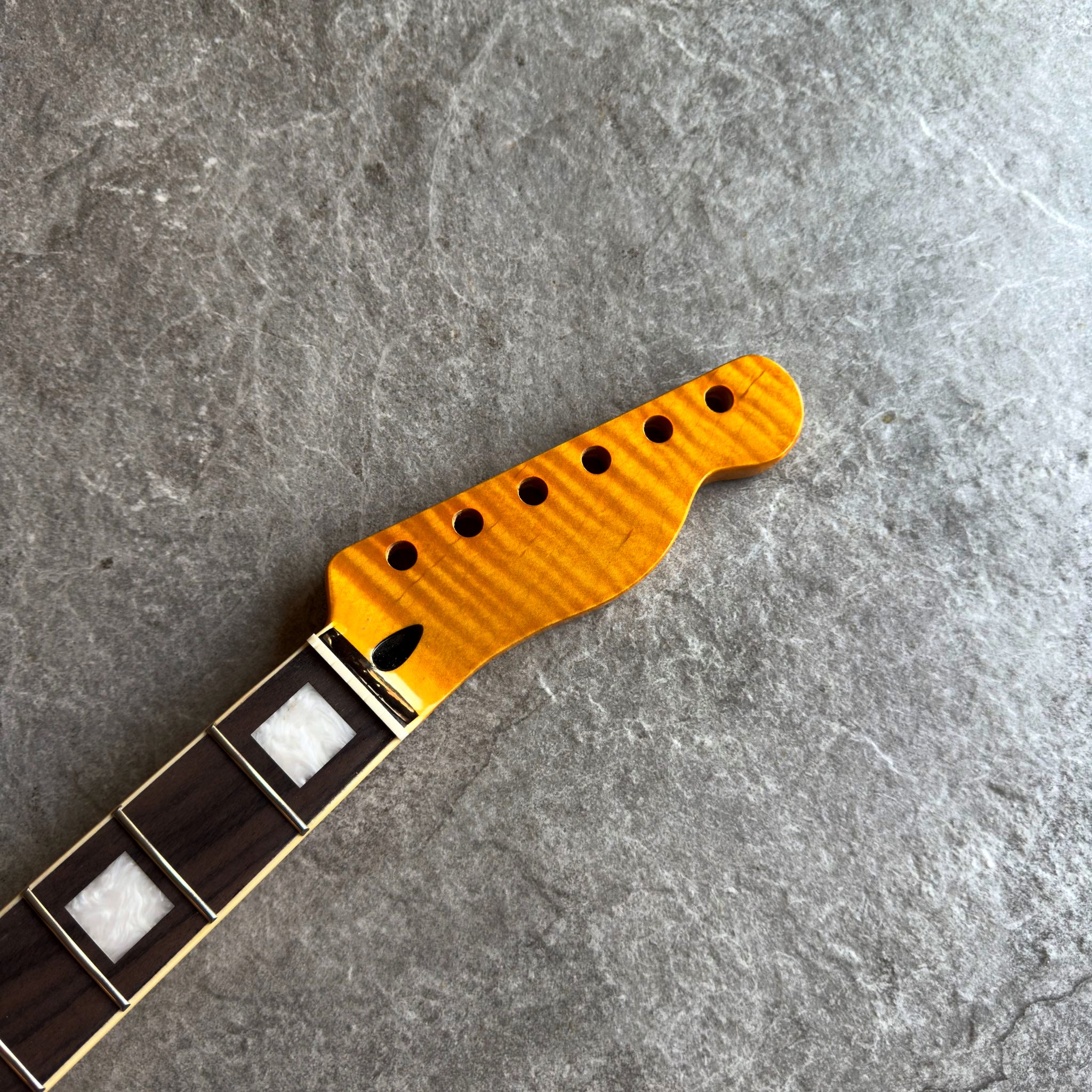 Tele Yellow Flame Rosewood Neck – 22-Fret Pearl Block Inlays, Gloss Finish