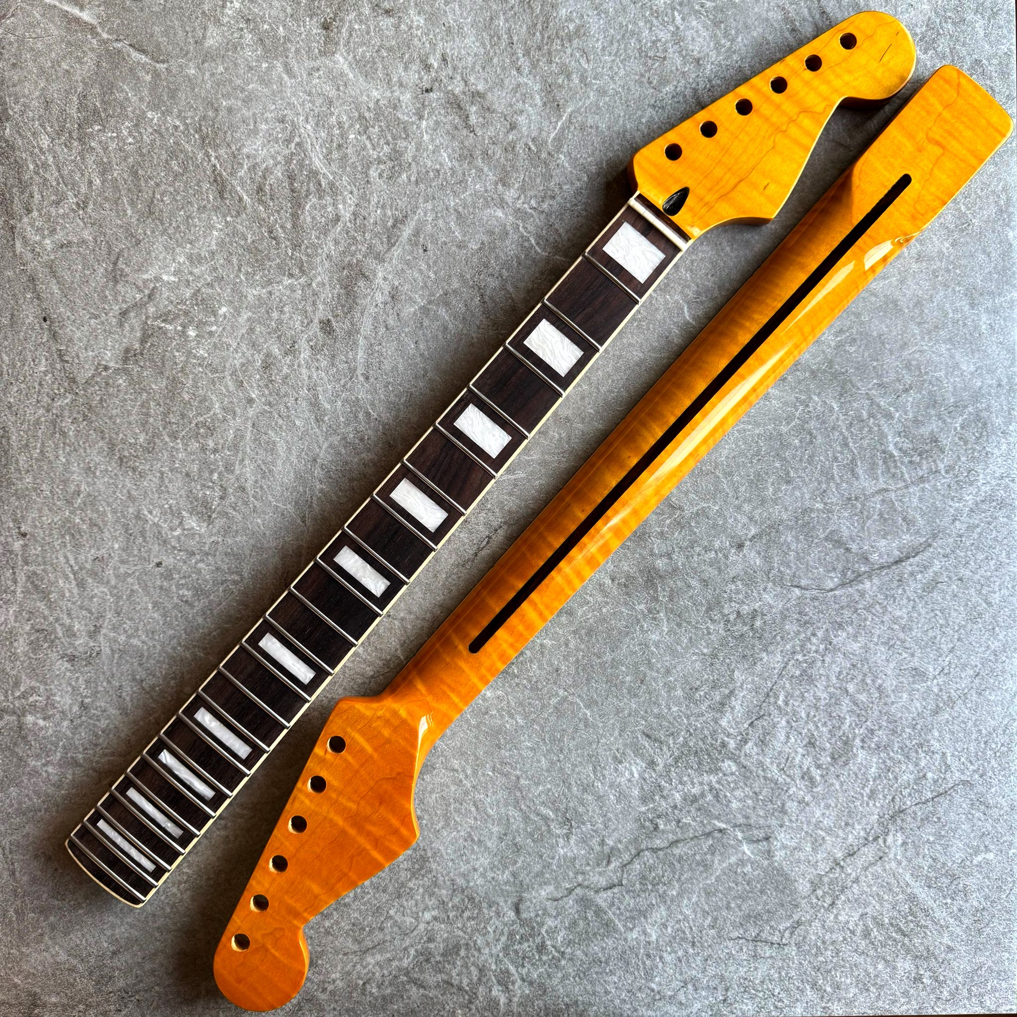 Strat Yellow Flame Rosewood Neck – 22-Fret Pearl Block Inlays, Gloss Finish