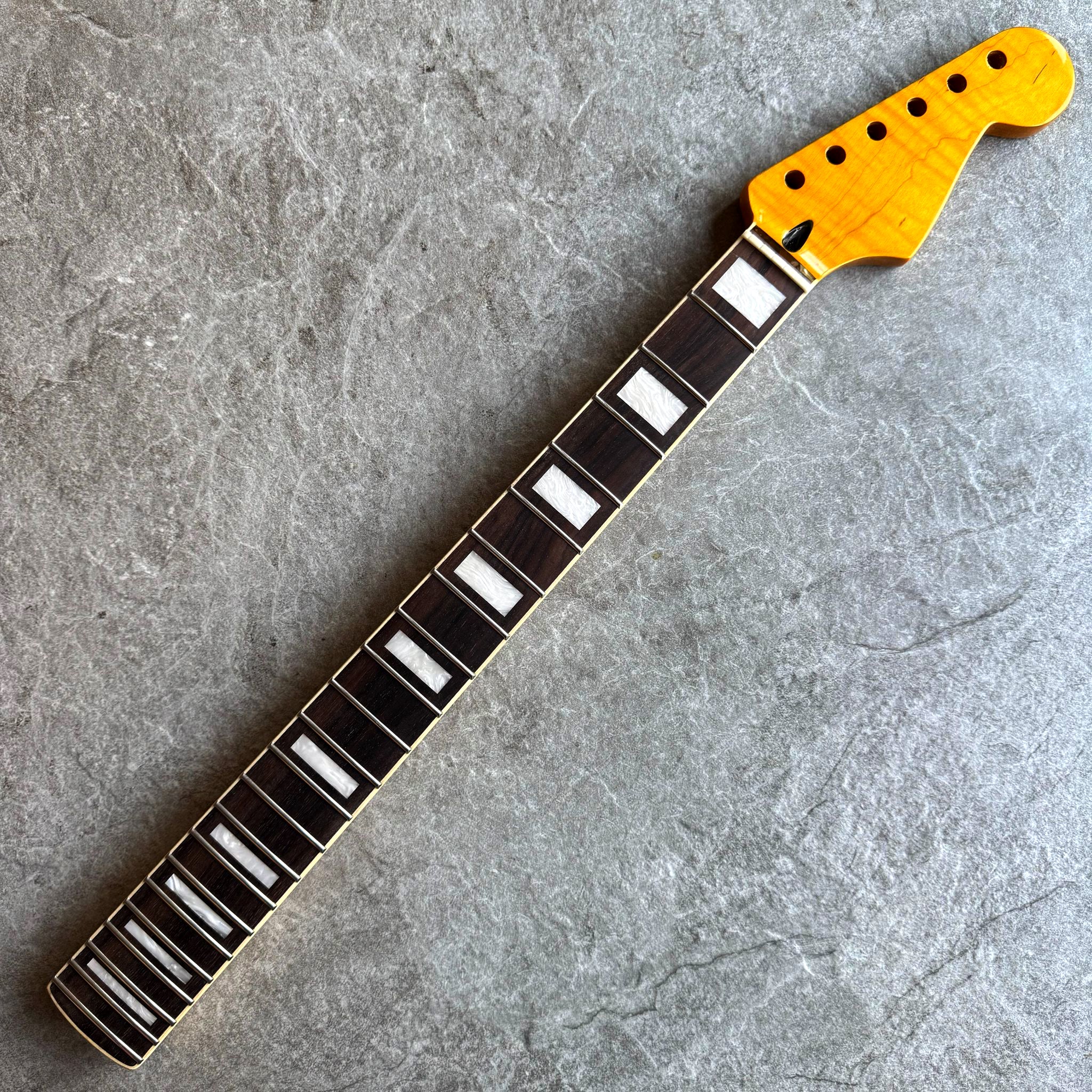 Strat Yellow Flame Rosewood Neck – 22-Fret Pearl Block Inlays, Gloss Finish